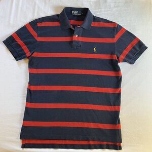 Classic Ralph Lauren Pique Polo in Blue & Red Stripes - Men’s Medium